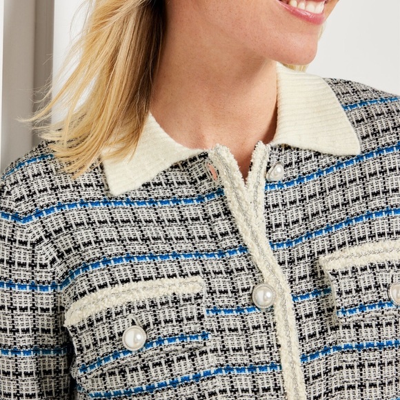 TALBOTS Mademoiselle Plaid Coatigan Sweater Tweed Pearl Buttons Size Medium - Picture 3 of 10